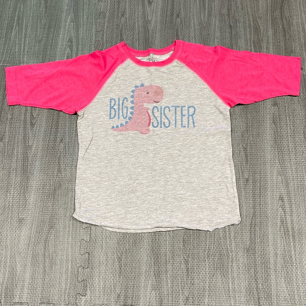Quarter Sleeve Big Sister Dino Tshirt - Big Girls Size S